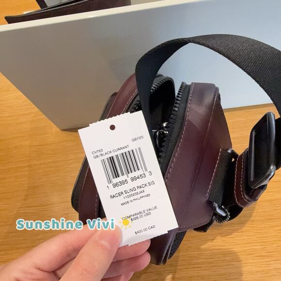 NWT Coach men's Racer Sling Pack In Signature Canvas CV763 Black Currant - Picture 4 of 4